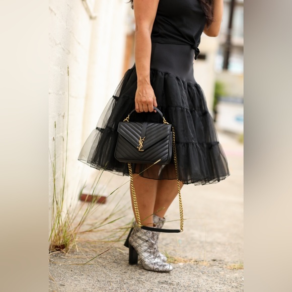 AUTHENTIC YSL SAINT LAURENT COLLEGE MEDIUM IN QUILTED LAMBSKIN LEATHER BLACK - Picture 9 of 16